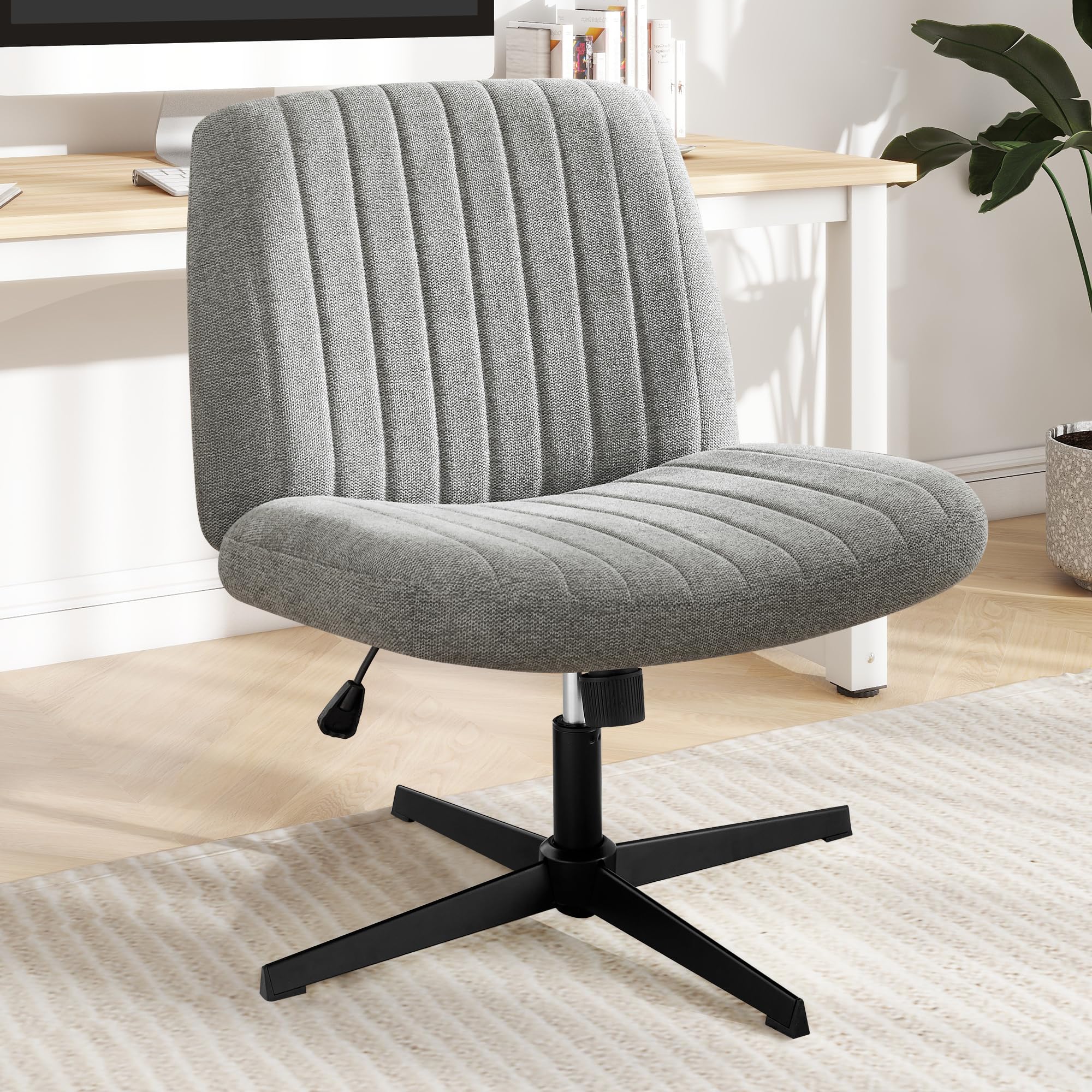 DUMOS Cirss Cross Chair Legged Office Wide Comfy Desk Seat, No Wheels Armless Computer Task Seating, Swivel Vanity Home Height A
