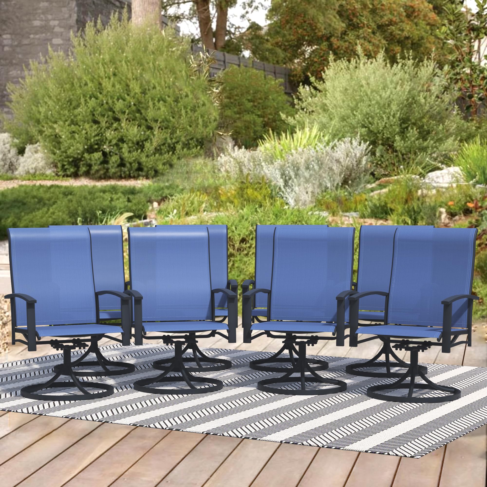 Stabrech Patio Swivel Chairs Set of 8, Swivel Outdoor Chairs with Armrest, Patio Chair with High Back and Metal Frame, Outdoor D