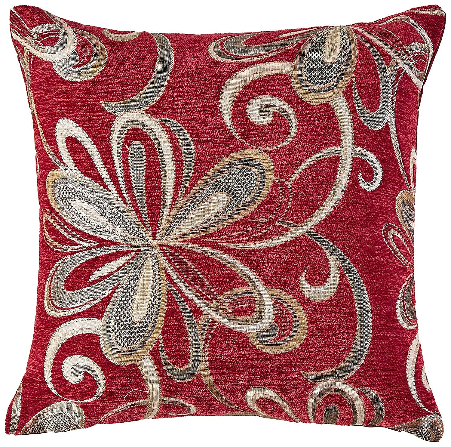 Chenille Chateau Vintage Floral Design 18 X 18 Decorative Cushion Cover, Color Burgundy