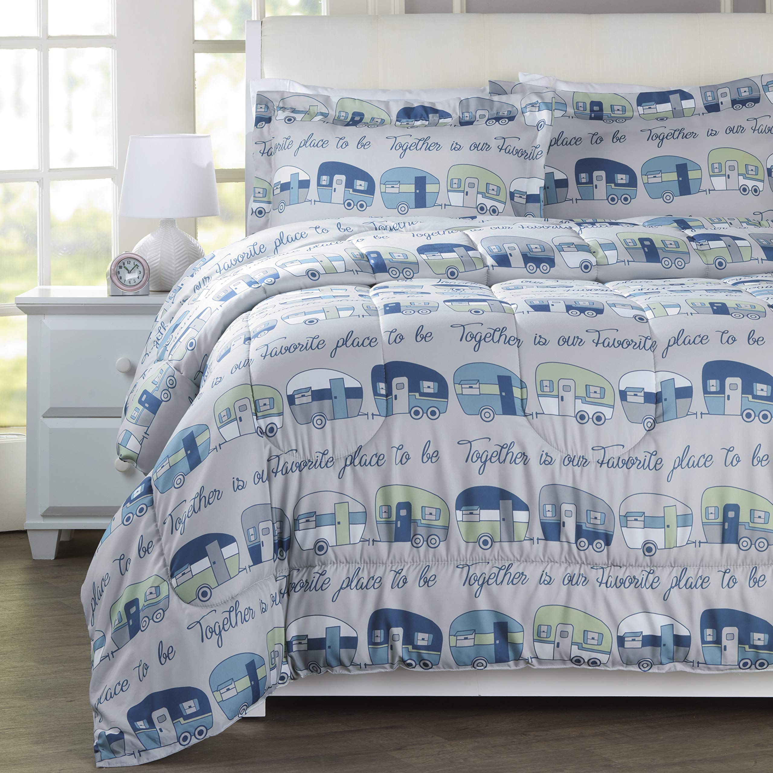 The Lakeside Collection Our Favorite Place is Together Bedding Comforter Set - Twin - 2 Pieces,Blue/Gray