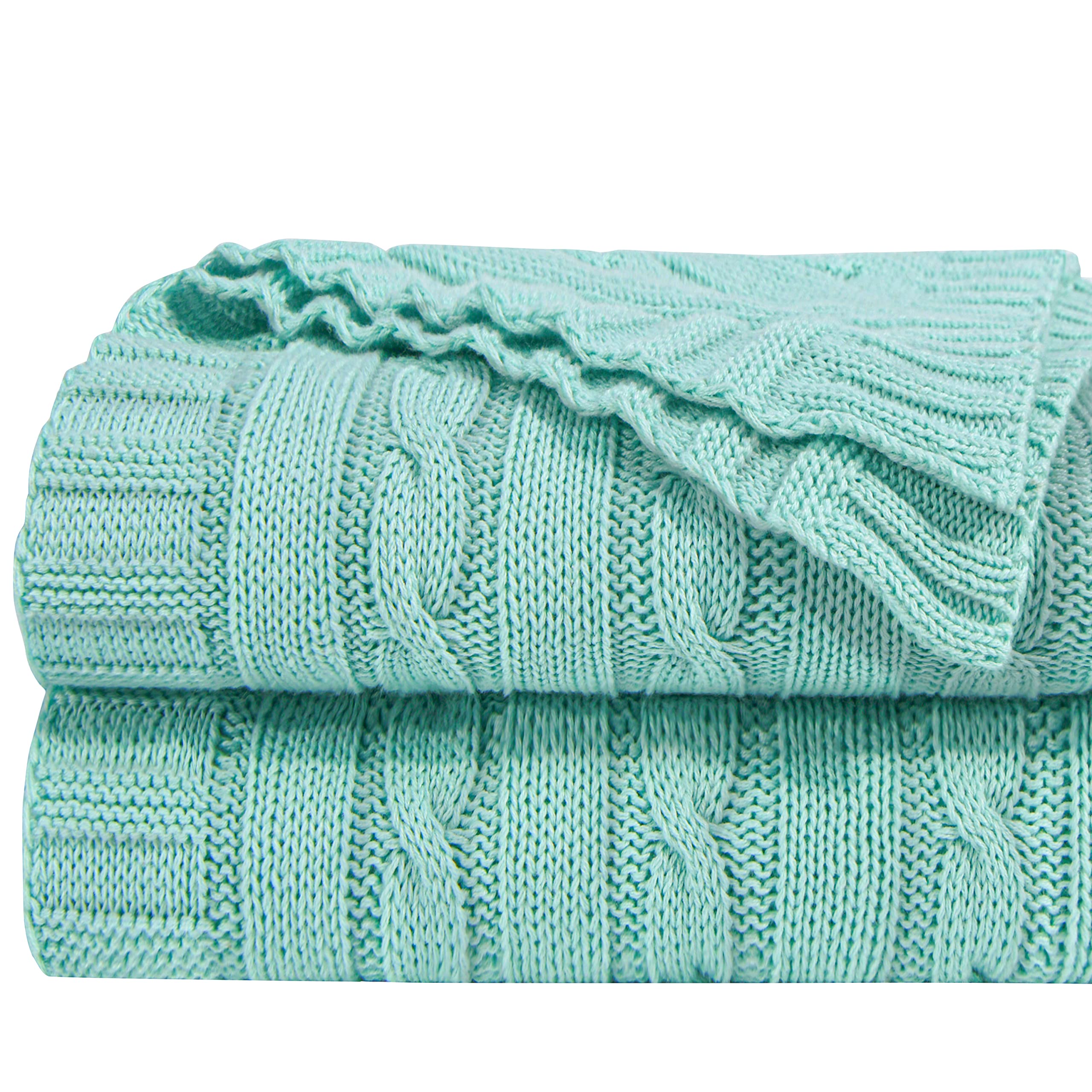 NTBAY 100% Pure Cotton Cable Knit Throw Blanket, Super Soft Warm 51x67 Knitted Throw Blanket for Couch, Sofa, Chair, Bed - Extra