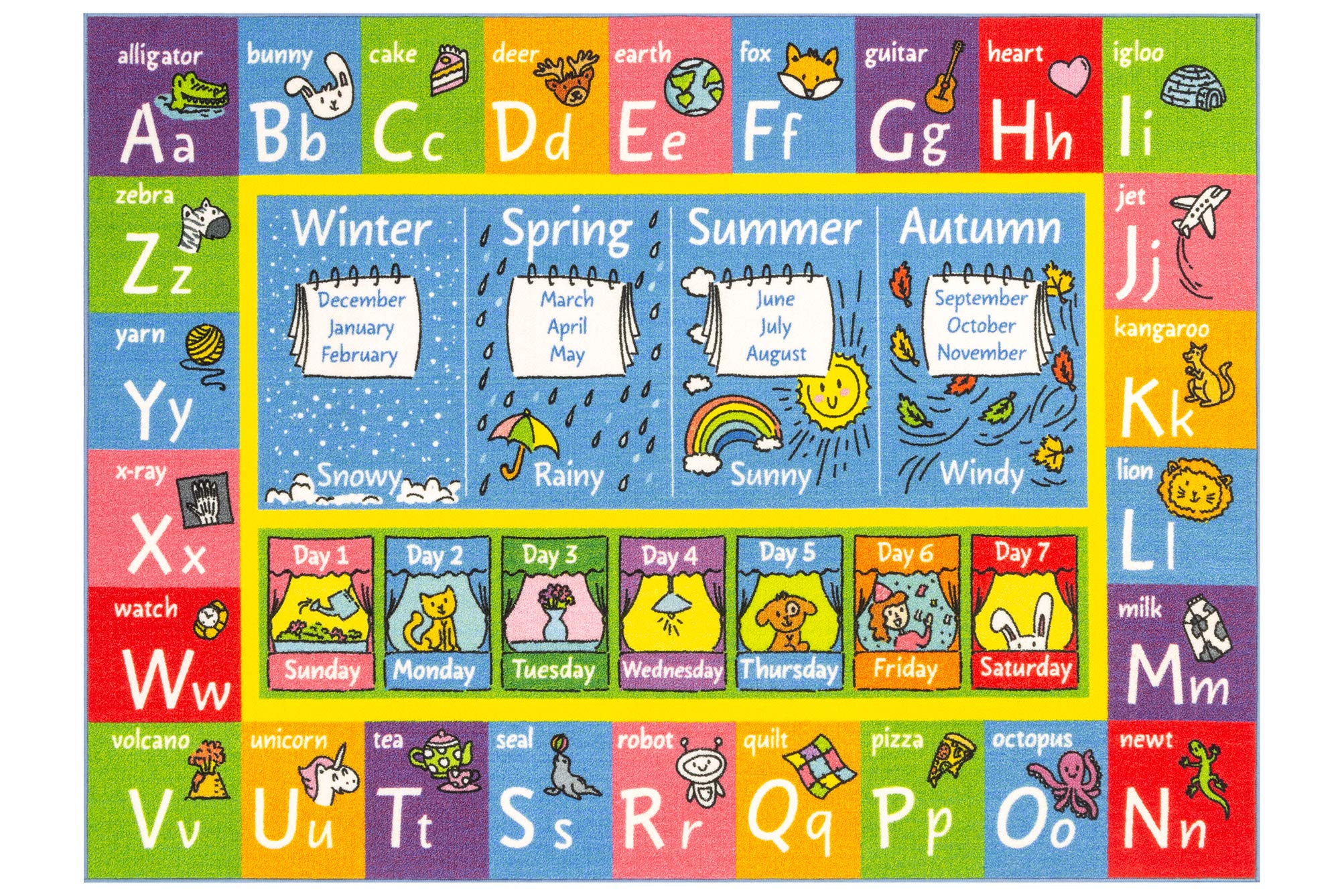 KC Cubs Playtime Collection ABC Alphabet, Seasons, Months and Days of the Week Educational Learning Area Rug Carpet For Kids and