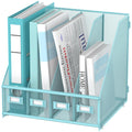 SUPEASY Magazine File Holder Desk Organizer, Metal Binder Holder with 4 Vertical Compartments for Office Home School, Blue