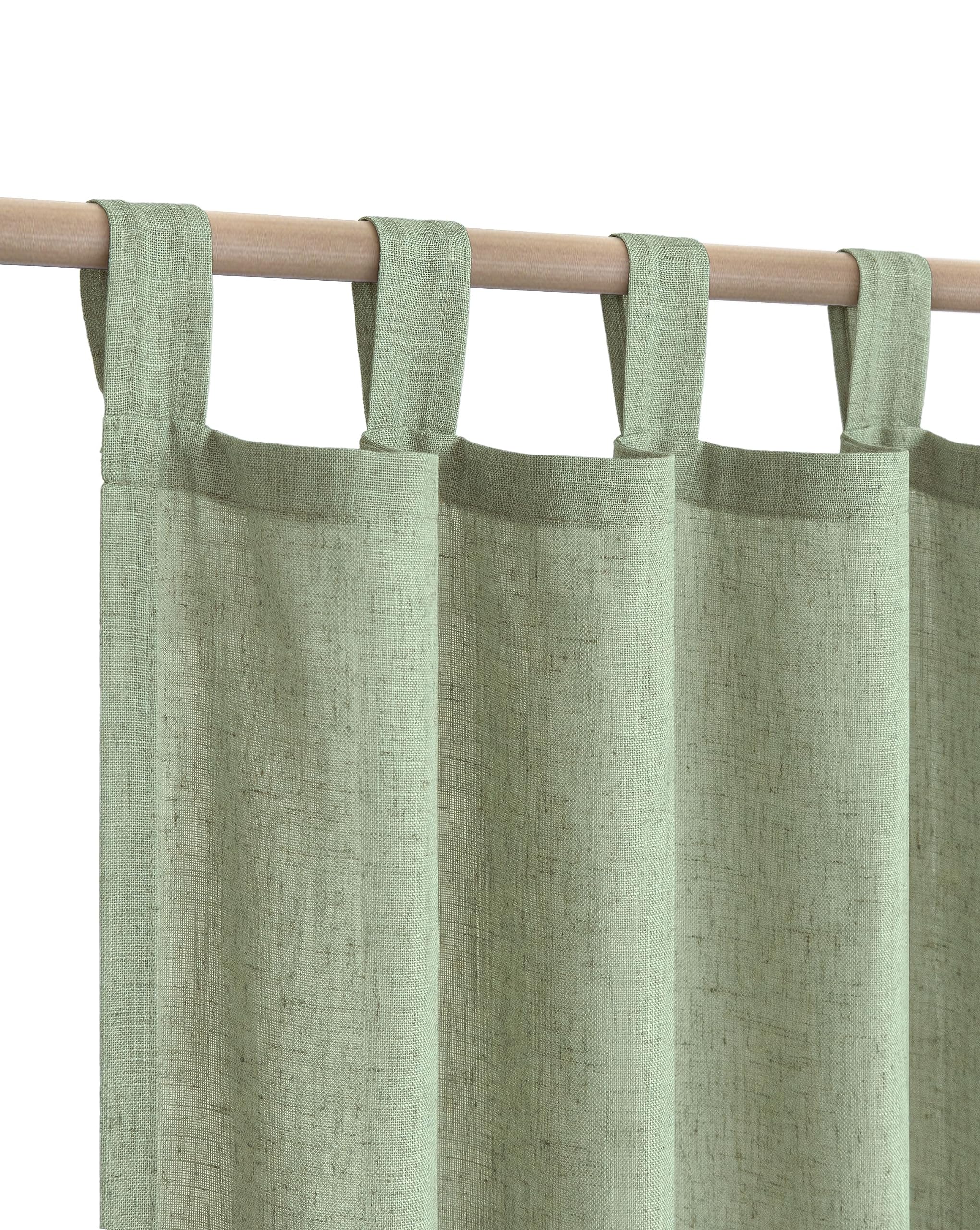 KOUFALL Sage Green Sheer Curtains 84 Inches Long Linen Boho Canopy Bed Curtains 84 Inch Length 2 Panels Set for Bedroom,Light Gr