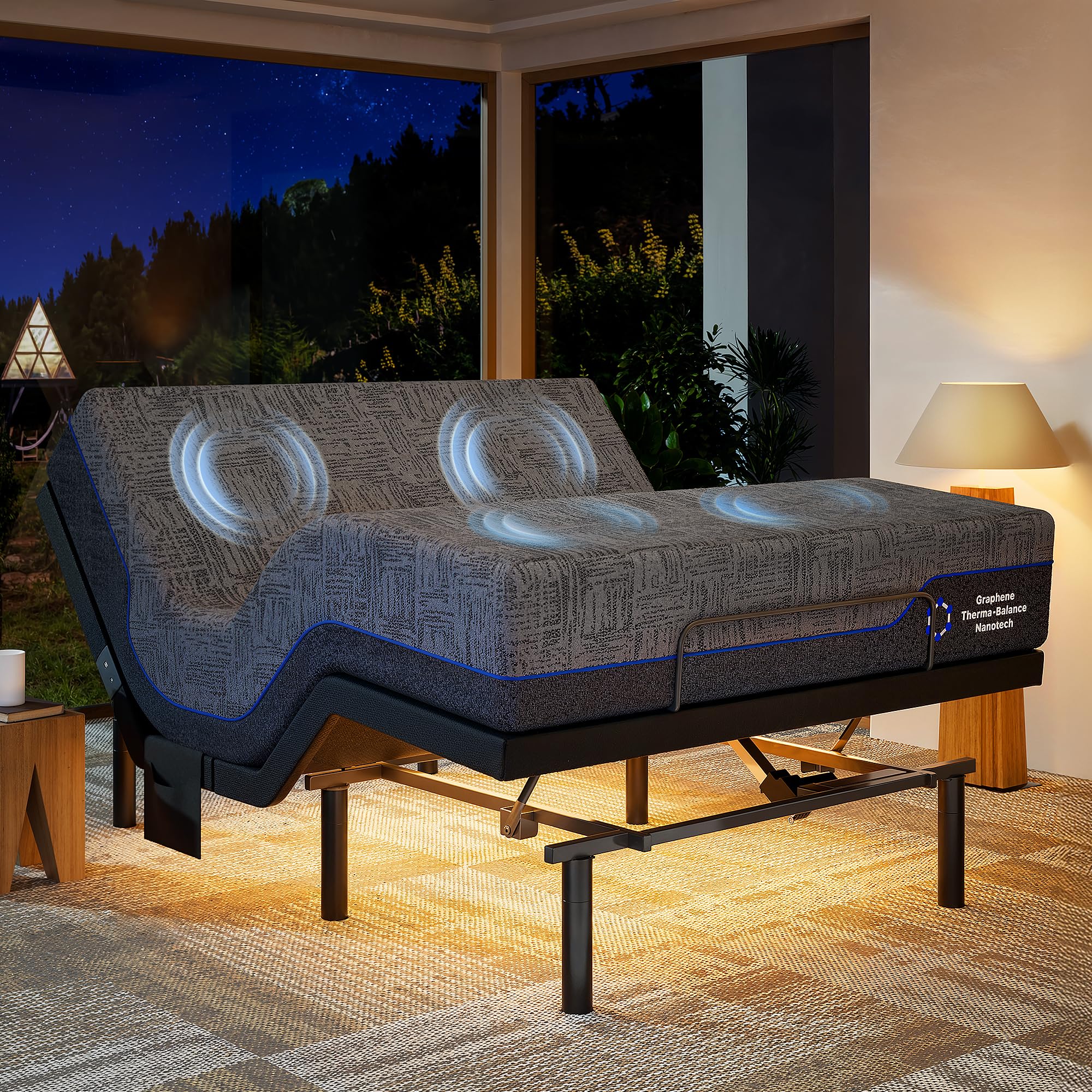 Marsail NS1 Massage Adjustable Base with Mattress Set, Queen Adjustable Bed Frame + 10-inch Cooling Gel Memory Foam Mattress, Du