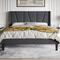 HOOMIC Full Size Upholstered Platform Bed Frame with Modern Geometric Wingback Headboard, Wooden Slats, No Box Spring Needed, Ma