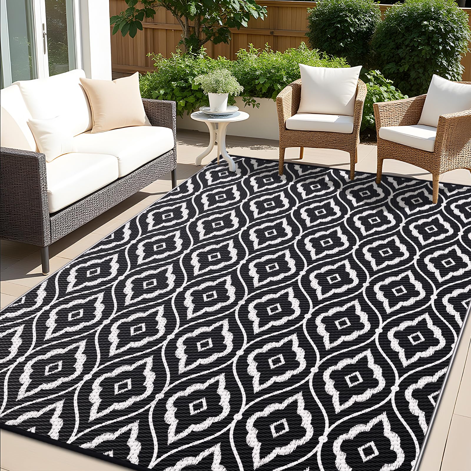 OLANLY Outdoor Rug 5x8 ft Waterproof, Outdoor Plastic Straw Rug with Geometric Pattern Clearance, Reversible RV Mat for Patio, C