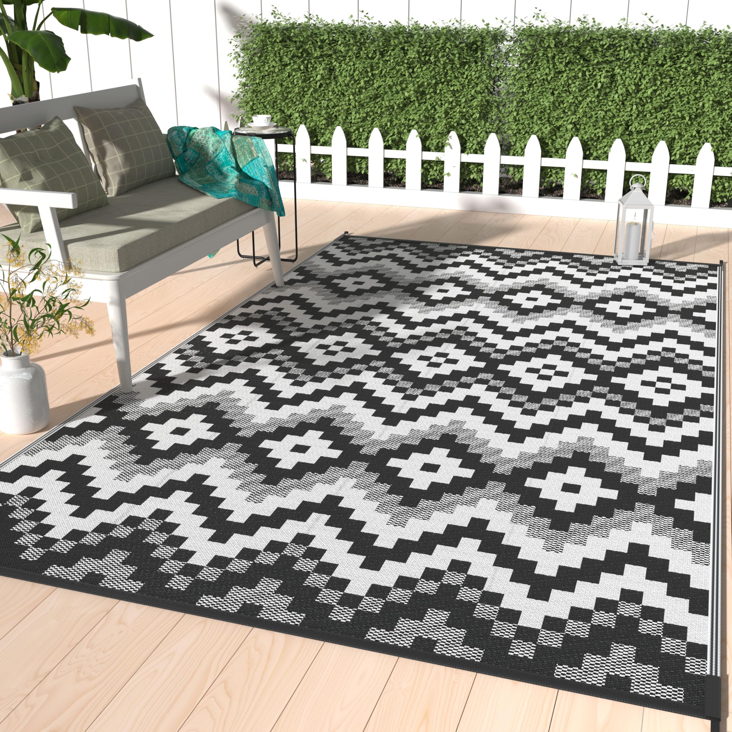 GENIMO Outdoor Rug for Patio Clearance, 9x12 Waterproof Camping Mat, Reversible Plastic Straw Rugs for RV, Camper, Balcony, Ba
