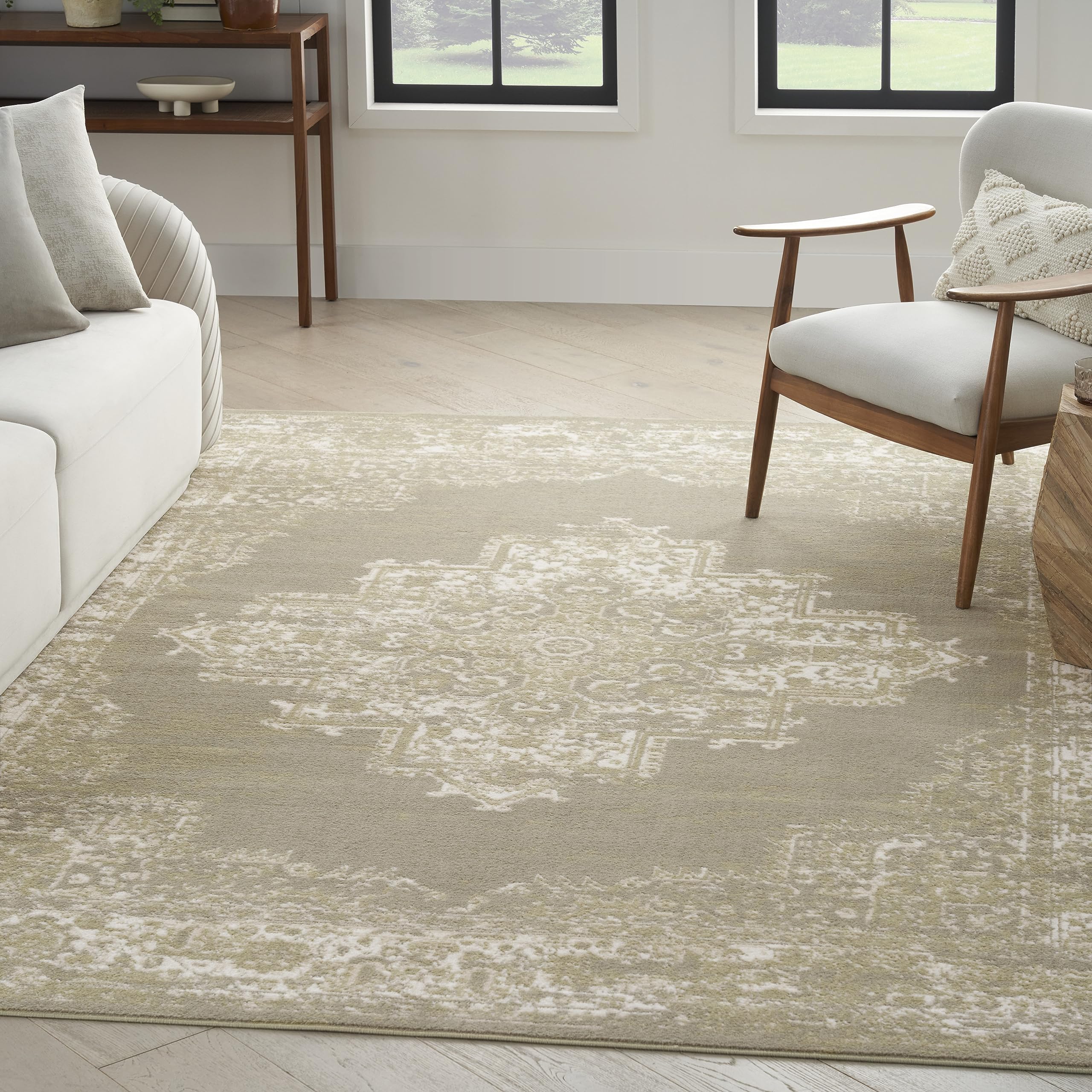 Nourison Grafix Traditional Olive 710 x 910 Area Rug, Easy Cleaning, Non Shedding, Bed Room, Living Room, Dining Room, Kitchen