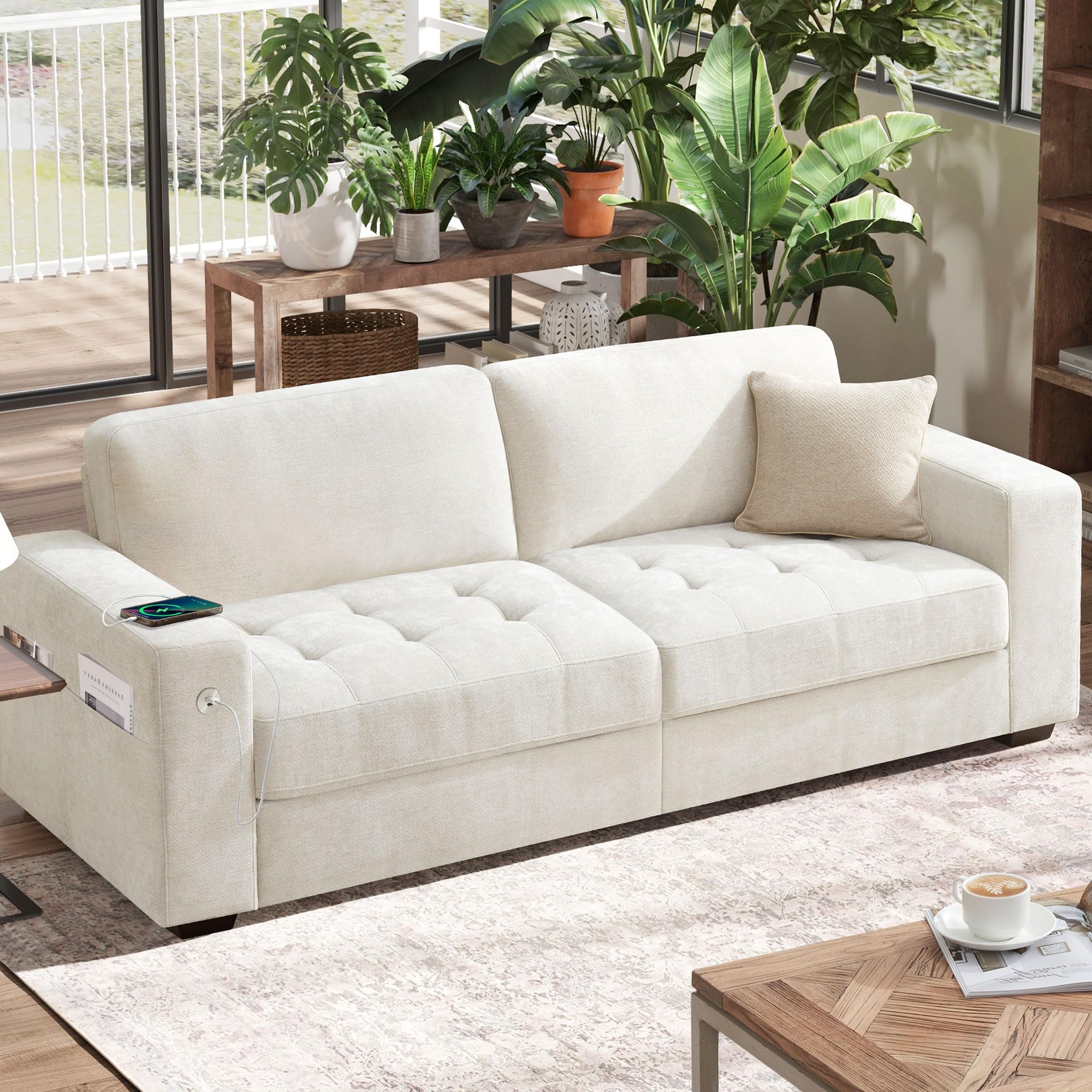 Hanherry 89  Sofa for Living Room, Modern Comfy Sofa with Medium Firm Seat Cushion, Removable Cover,Wide Armrest,USB/Type-C Port