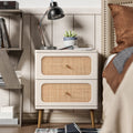 LONYKE Wicker Rattan Nightstand, 2-Drawer End Table White Finish Side Table for Small Spaces, Modern Farmhouse Wooden Bedside Ta