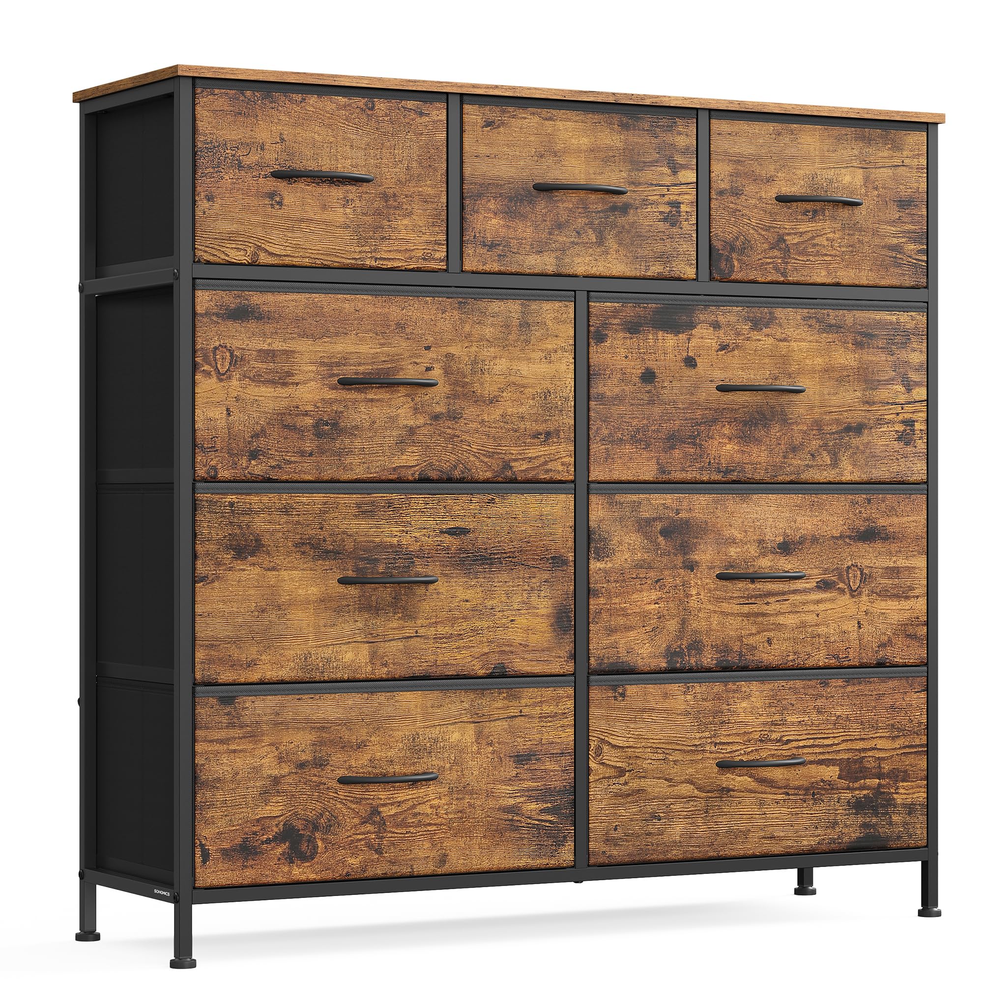 SONGMICS Dresser for Bedroom, Chest of Drawers, Steel, MDF, 9 Non-Woven Fabric Drawers, Storage Organizer Unit, Closet, Entryway