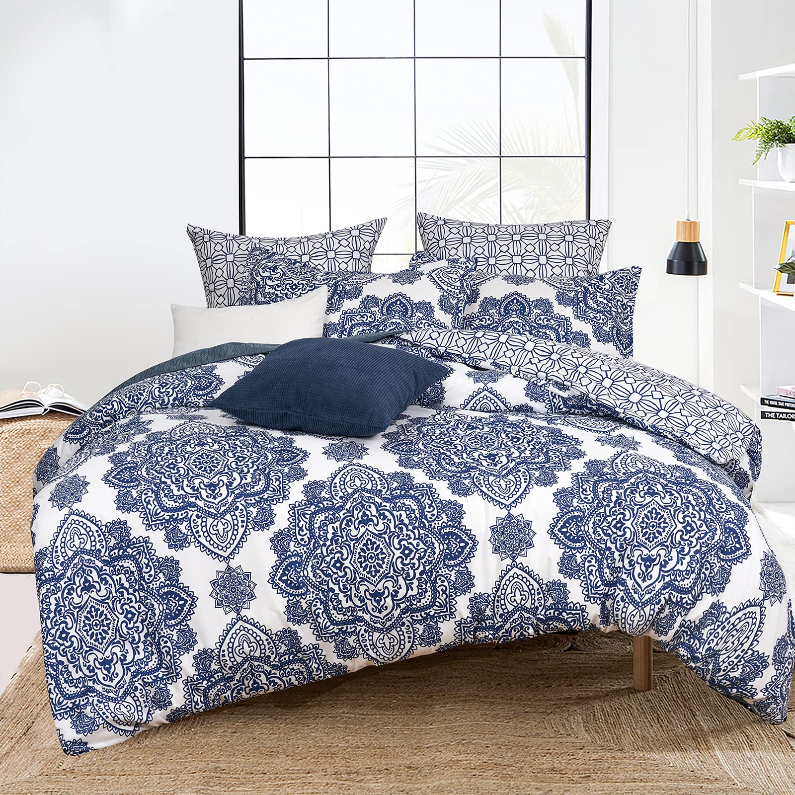 PHF Ultra Soft Paisley Duvet Cover Queen Size, Printed Bedding Set 3 Pieces, Comfy Farmhouse Pattern Duvet Cover Set with 2 Pill