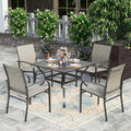 HERAS HOUSE 5 Pieces Patio Dining Set, Outdoor Table and Chairs Set for 4, 4 x Brown Textilene Dining Chair, 37 Square Metal Di