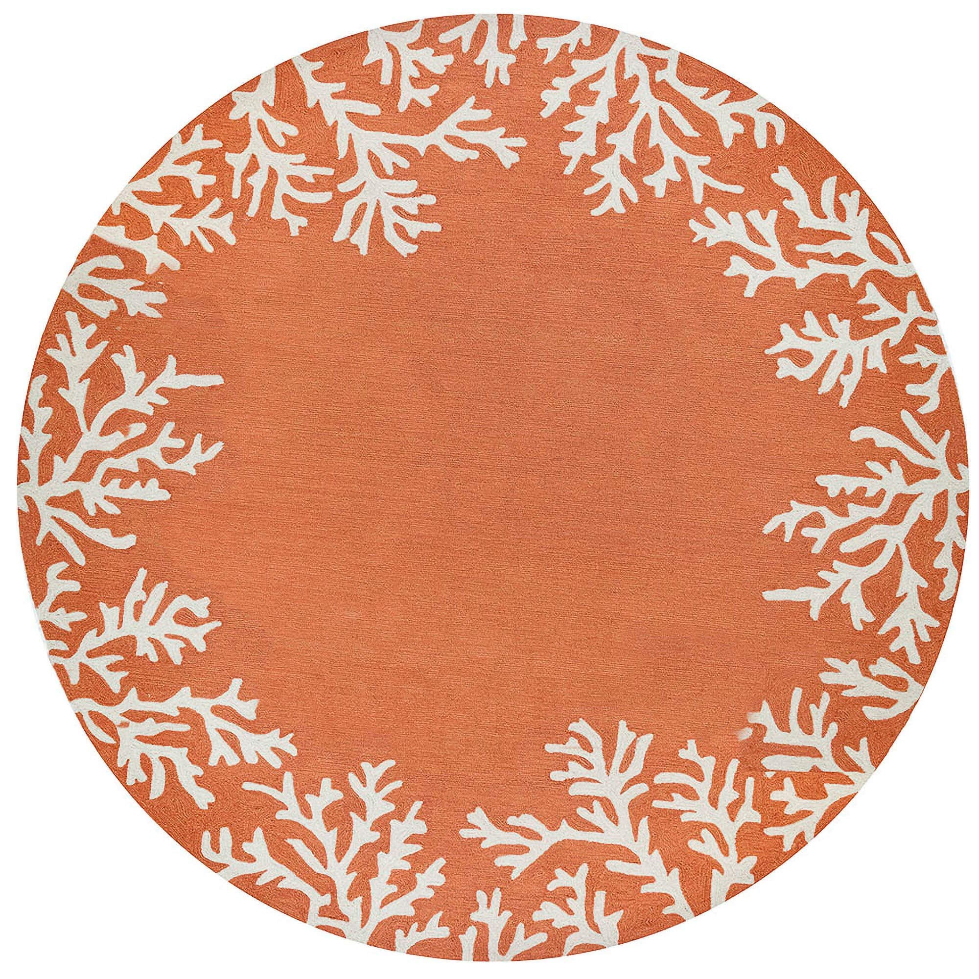 Liora Manne Capri Coastal Indoor/Outdoor Rug, 8 Round, Coral Border Orange