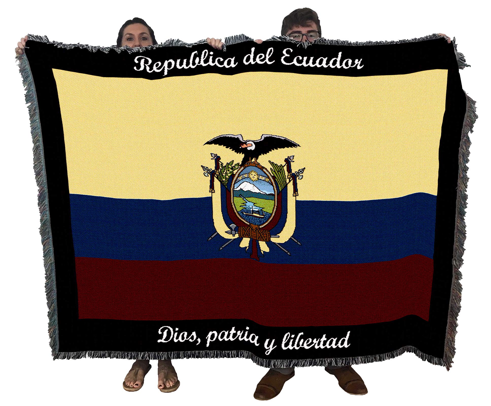 Pure Country Weavers Ecuador Flag Blanket - Gift Tapestry Throw - Woven from Cotton - Made in The USA (72x54)