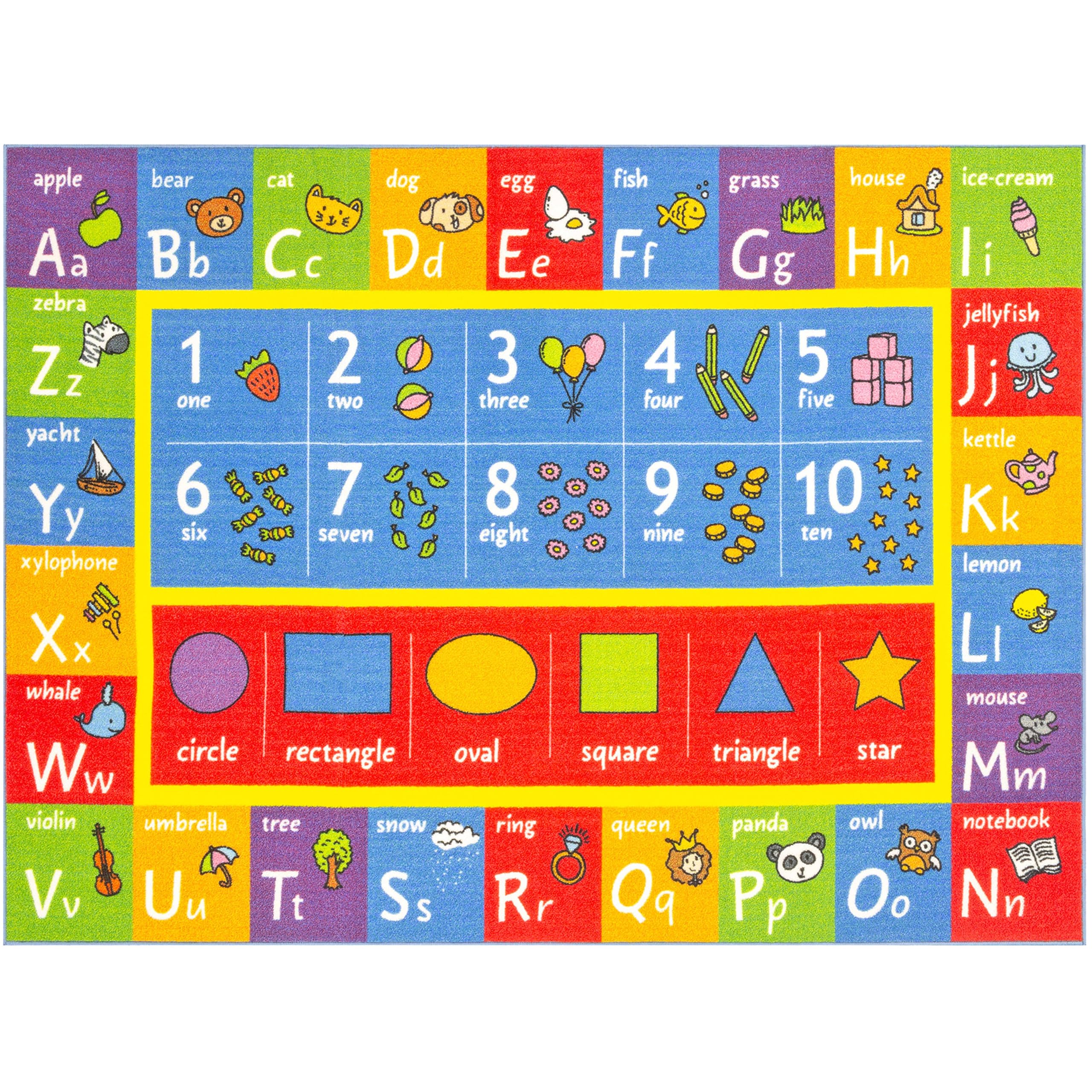 KC CUBS ABC Alphabet, Numbers and Shapes Educational Learning & Fun Game Play Area Non Slip Boy Girl Kids Rug Carpet for Childre