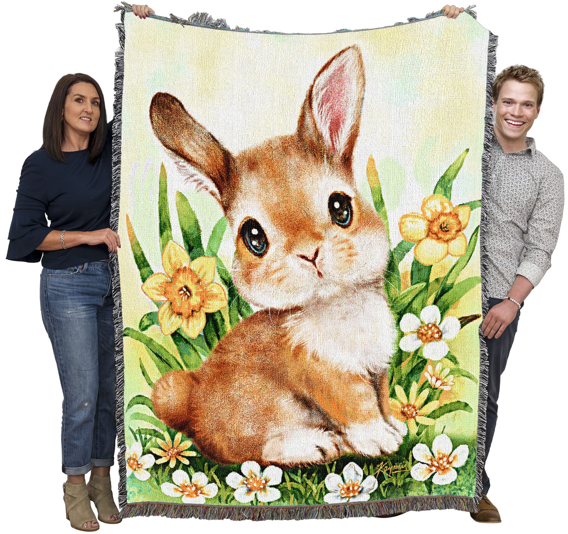 Pure Country Weavers Bunny Thoughts Blanket by Kayomi Harai - Cute Funny Gift Tapestry Throw Woven from Cotton - Made in The USA