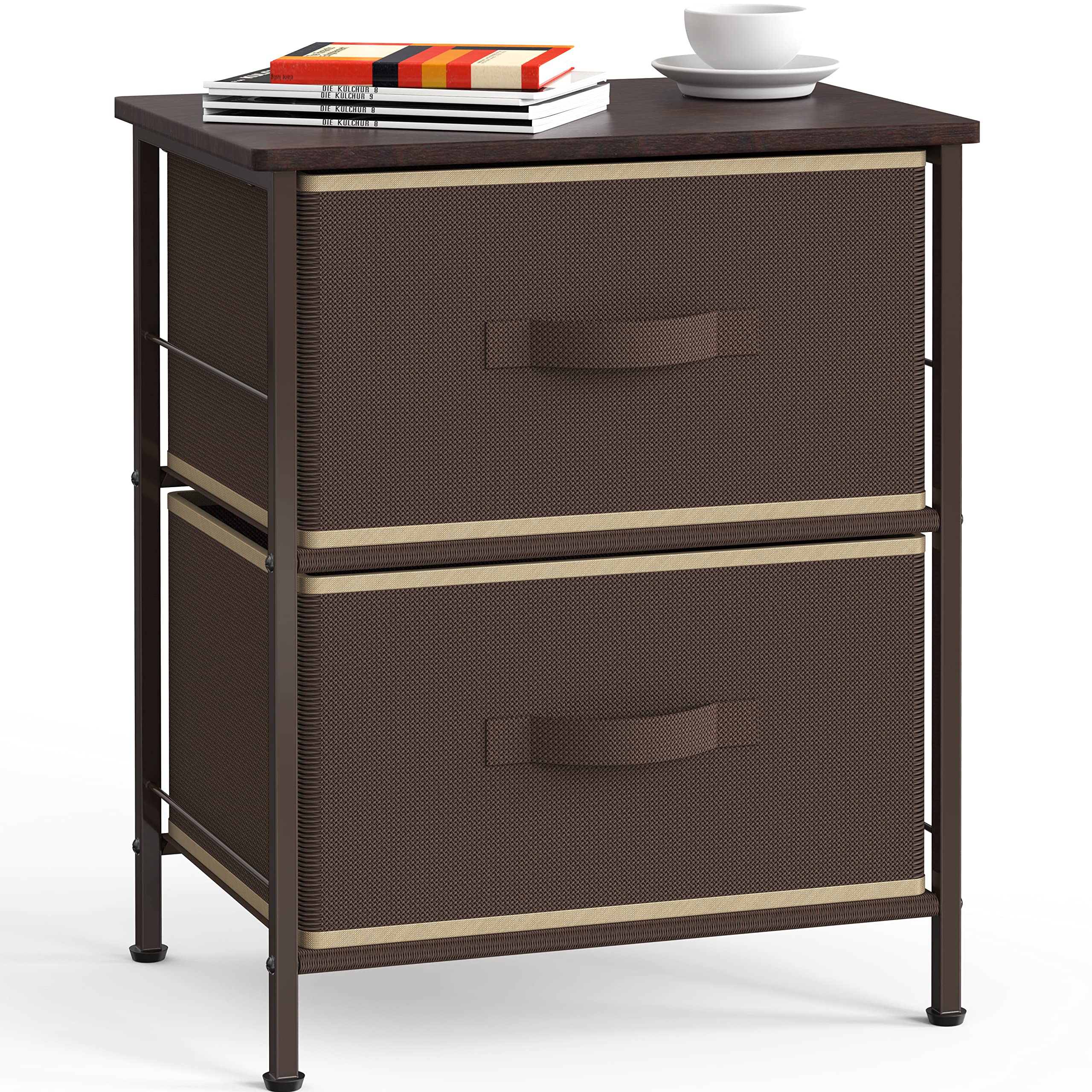 Simple Houseware Night Stand Dresser for Bedroom 2-Tier Organizer Drawer Storage Tower, Brown