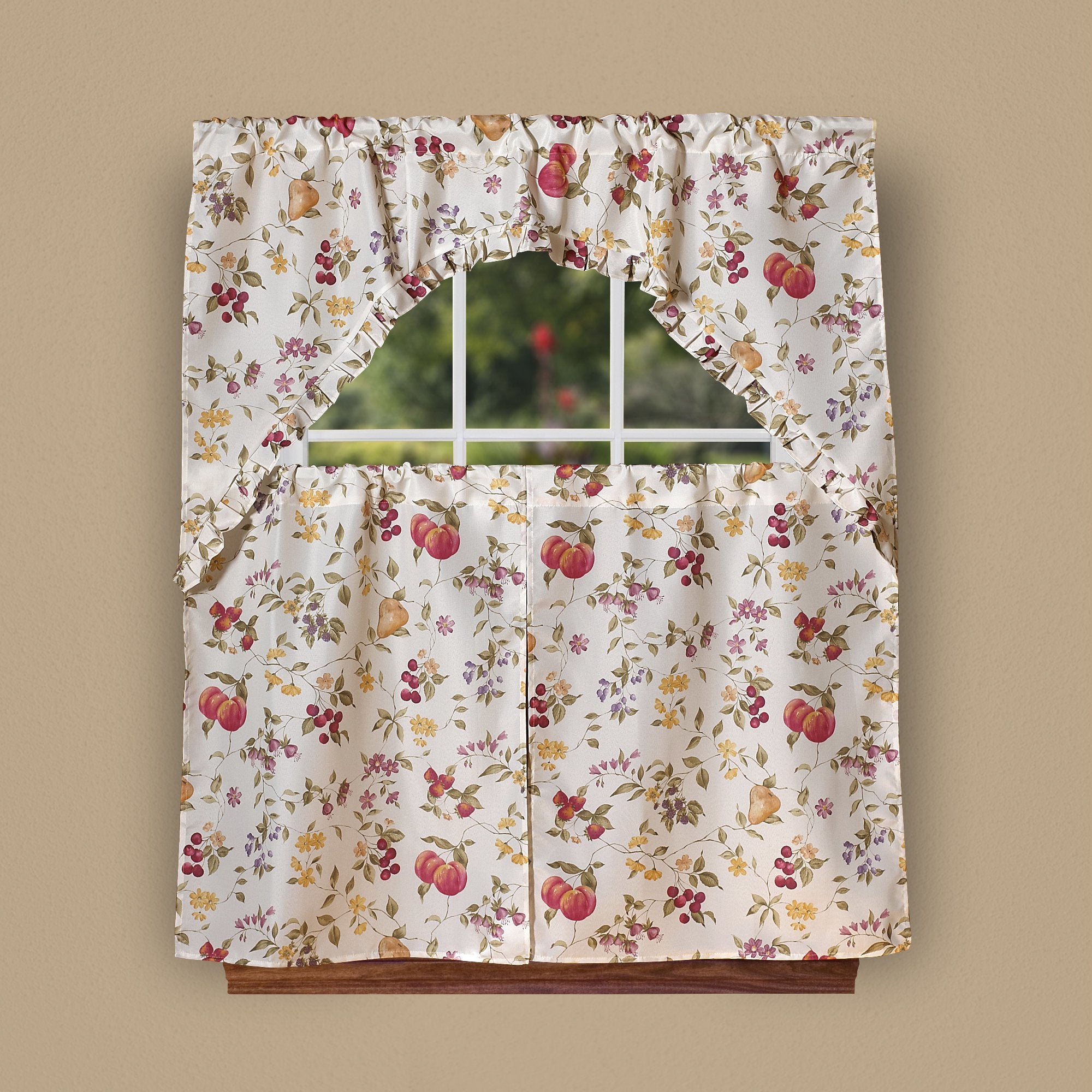 European 19121 Fruits Vintage Print 3pc Kitchen Curtain Set (60 * 36 Valance + 2pcs 30 * 36 Tiers)