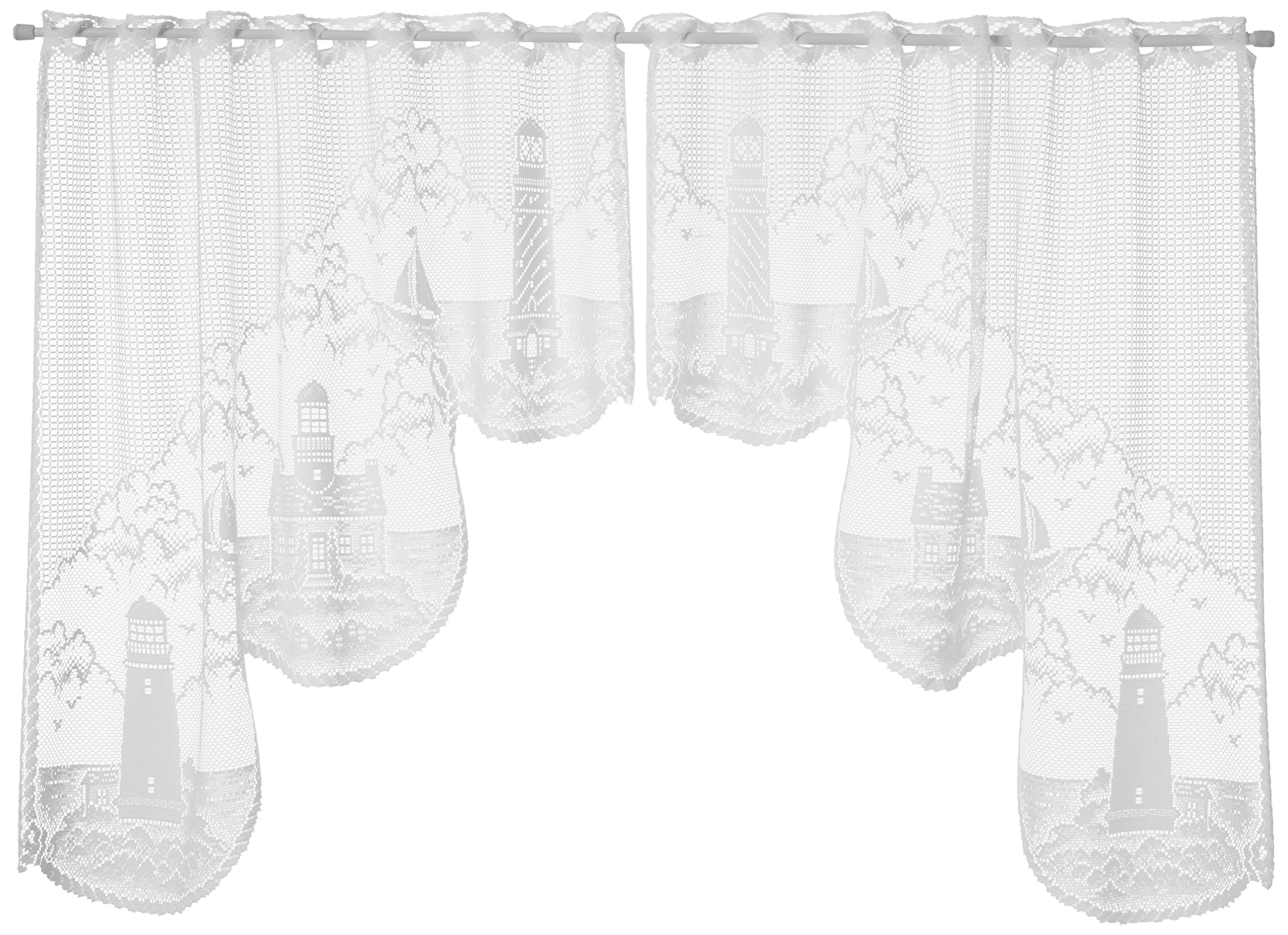 Heritage Lace Lighthouse 72-Inch Wide by 32-Inch Drop Swag Pair, White