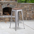 Flash Furniture Lily 30 High Backless Silver Metal Barstool with Square Wood Seat