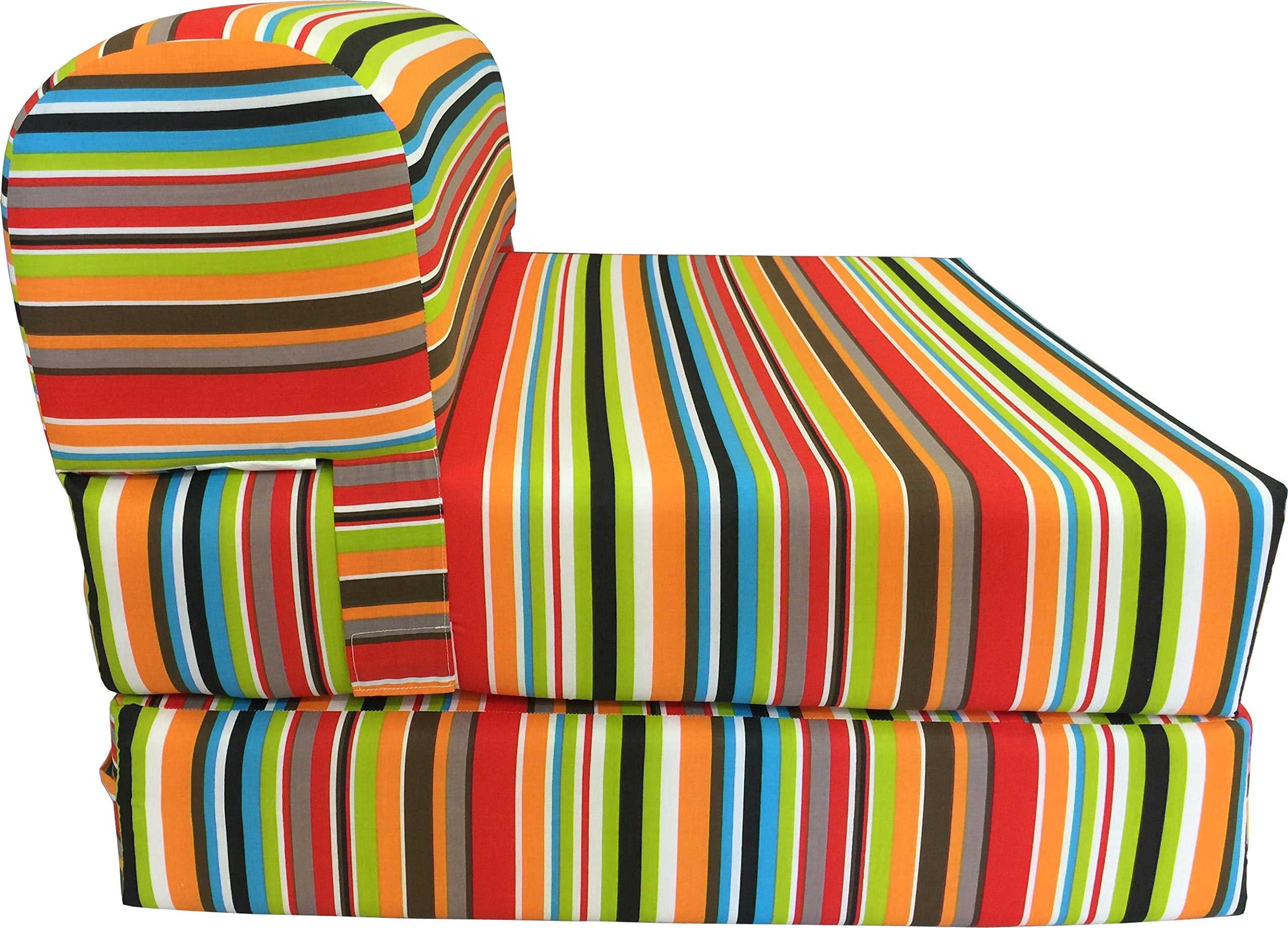 D&D Futon Furniture Multi Colors Stripes Sleeper Chair Folding Foam Bed Sized 70 x 32 x 6, Studio Guest Foldable Chair Beds, Foa