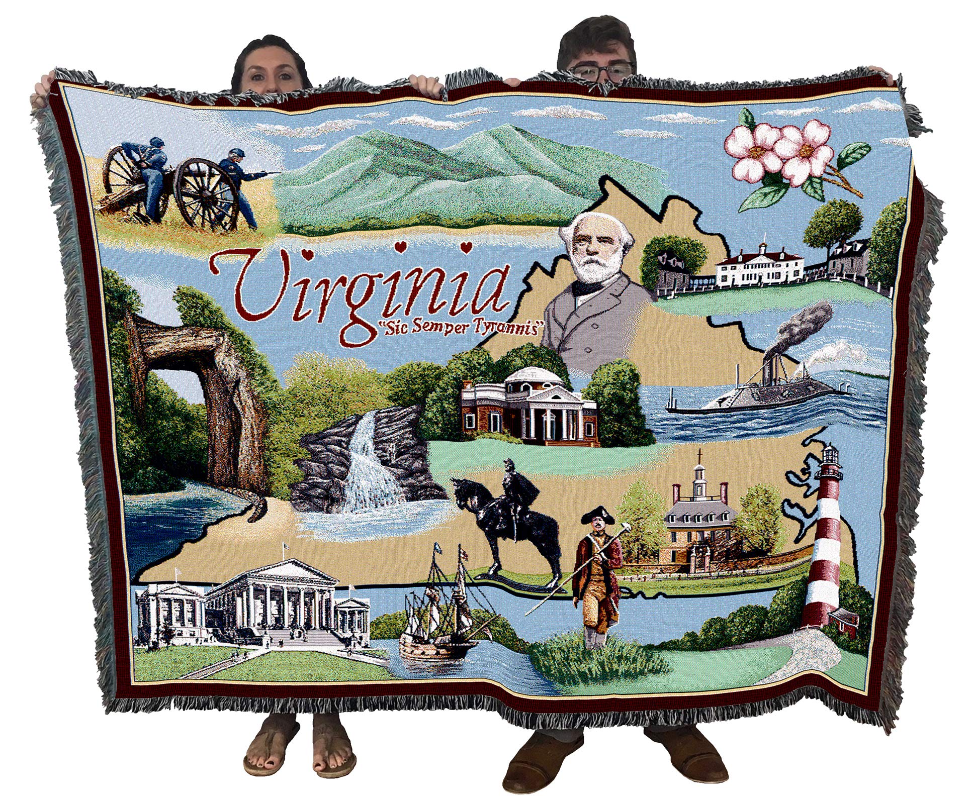 Pure Country Weavers State of Virginia Blanket - Gift Tapestry Throw Woven from Cotton - Made in The USA (72x54)