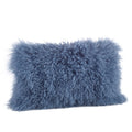 SARO LIFESTYLE 100% Wool Mongolian Lamb Fur Throw Pillow with Poly Filling, 12 x 20, Blue-Grey