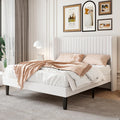 SHA CERLIN Queen Size Velvet Bed Frame with Vertical Channel Tufted Wingback Headboard, Upholstered Platform Bed with Wood Slats