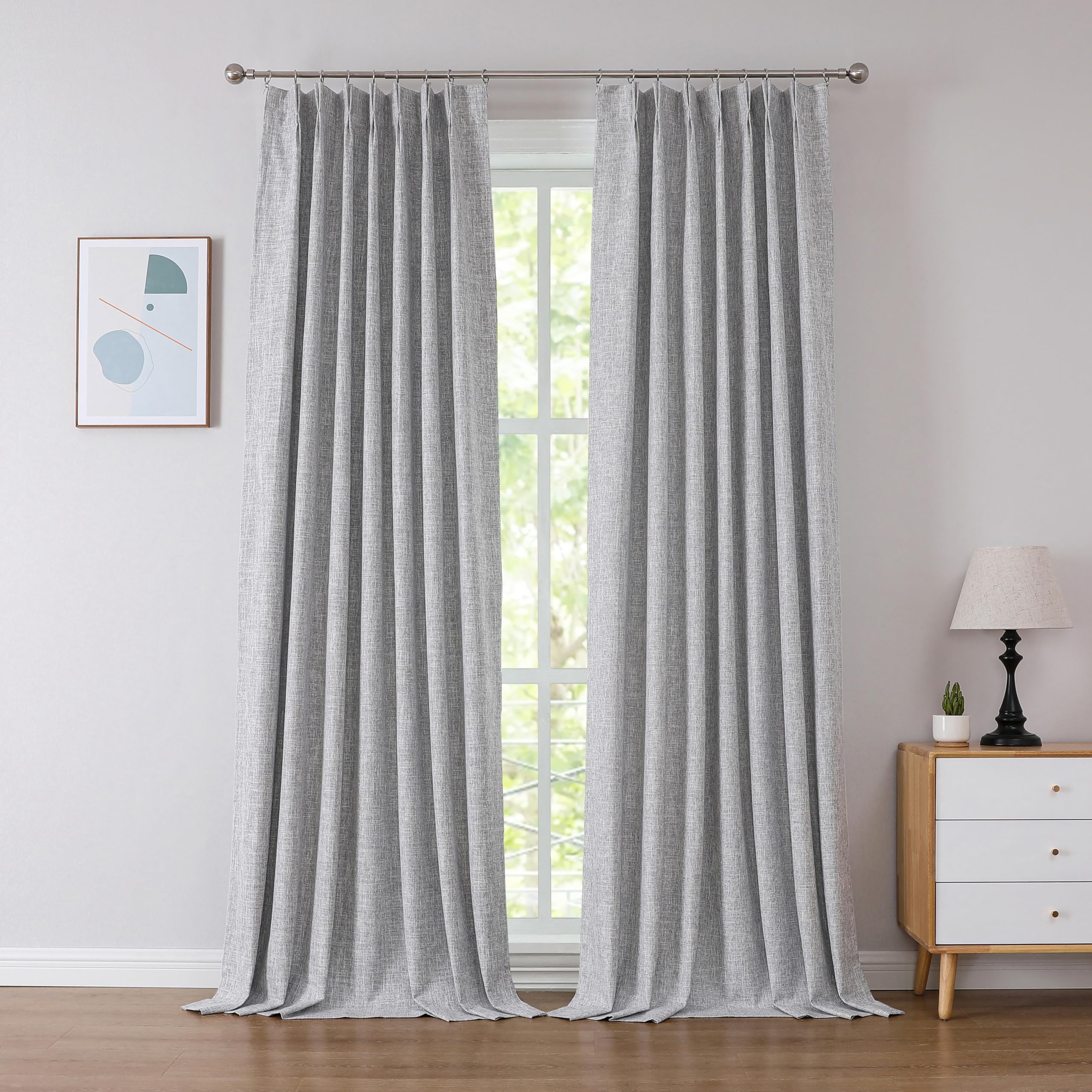 Kayne Studio Pinch Pleat Blackout Curtains,Back Tab Design with 9 Hooks for Bedroom Nursery,Thermal Insulated Linen Textured Dra