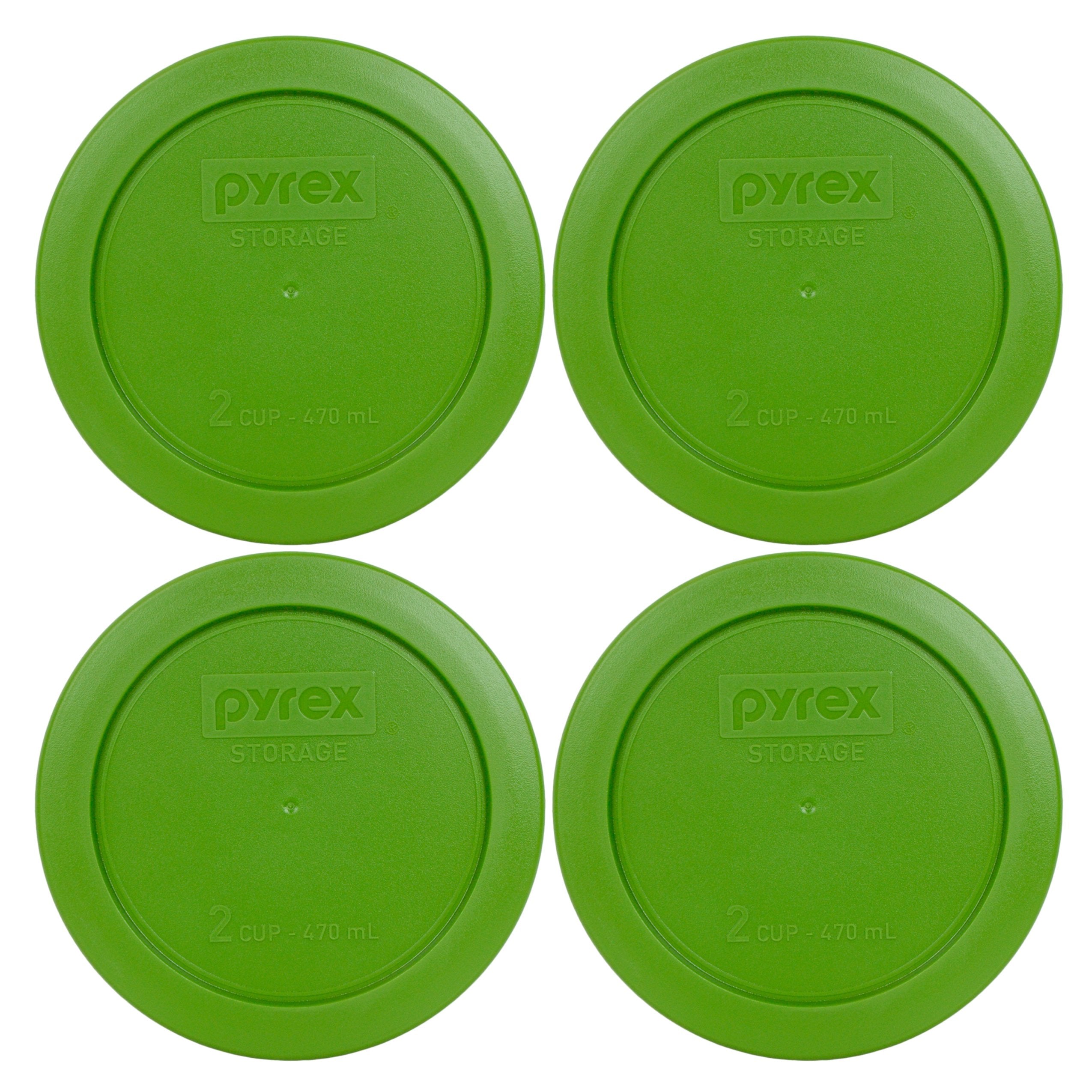 Pyrex 7200-PC Lawn Green Round 2 Cup Plastic Storage Lid, Made in USA - 4 Pack