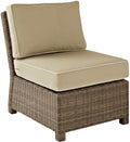 Crosley Furniture Bradenton Armless Outdoor Sectional Chair, Wicker Patio Chairs for Porch, Deck, Backyard, Brown with Sand Cush