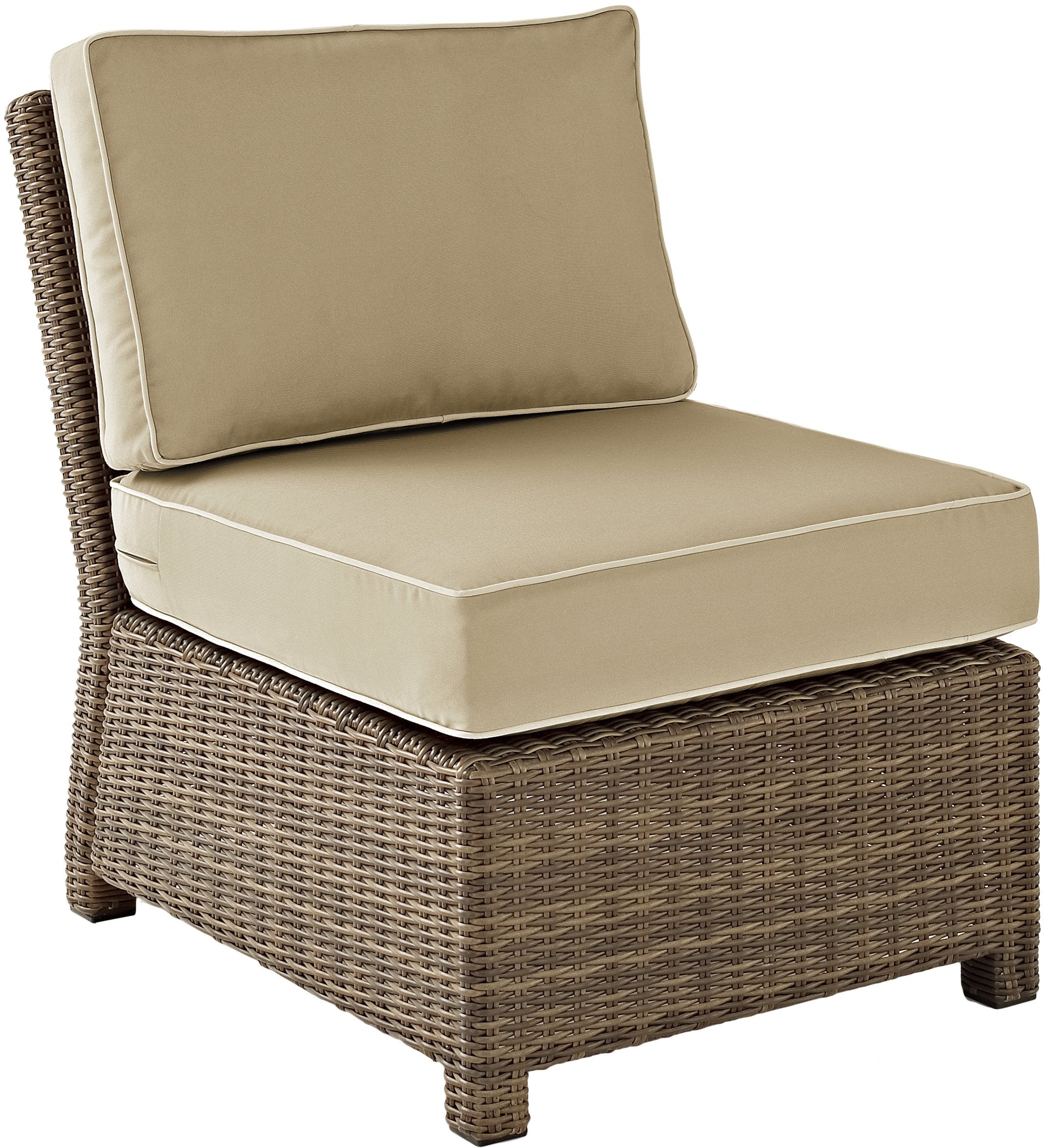 Crosley Furniture Bradenton Armless Outdoor Sectional Chair, Wicker Patio Chairs for Porch, Deck, Backyard, Brown with Sand Cush