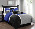 Chezmoi Collection 7-Piece Quilted Patchwork Comforter Set, Gray/Blue/Black, California King