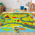 KC Cubs Playtime Collection Dinosaur Dino Safari Road Map Educational Learning & Game Area Rug Carpet for Kids and Children Bedr