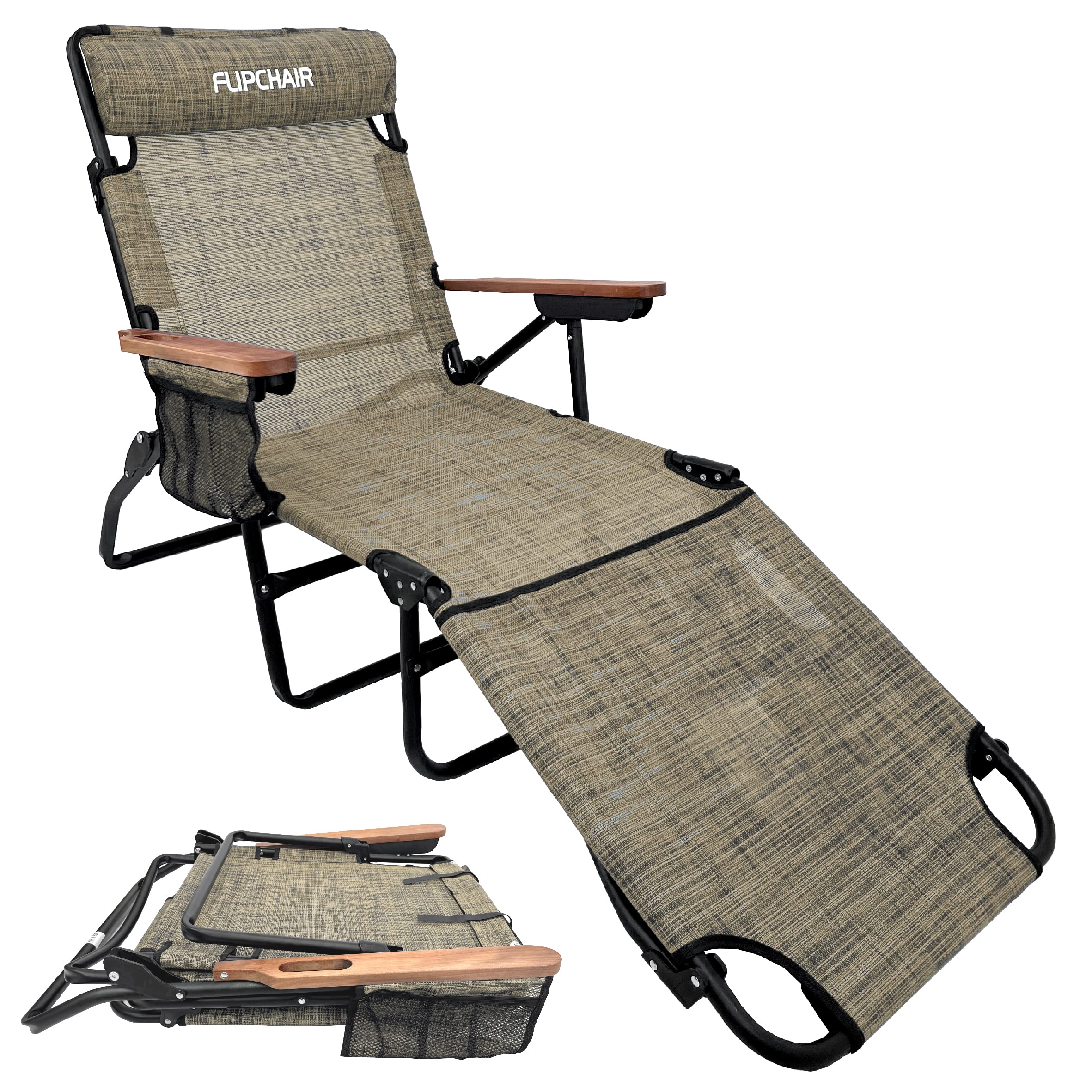 EasyGo Product FLIP Patio Chaise Lounger Chair Face & Arm Holes 4 Legs Support Textilene Material 6 Position Reclining Head Rest