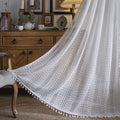 Sutuo Home White Crochet Boho Curtain 84 Inches Length, Sheer Lace Handmade Tassels Knitted Window Treatment Vintage Rustic Bohe