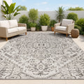 JONATHAN Y Boho Medallion Indoor Outdoor Area Rug 4X6 Black/Gray, Estrella Textured Weave for Backyard, Patio, Porch, Easy-Clean