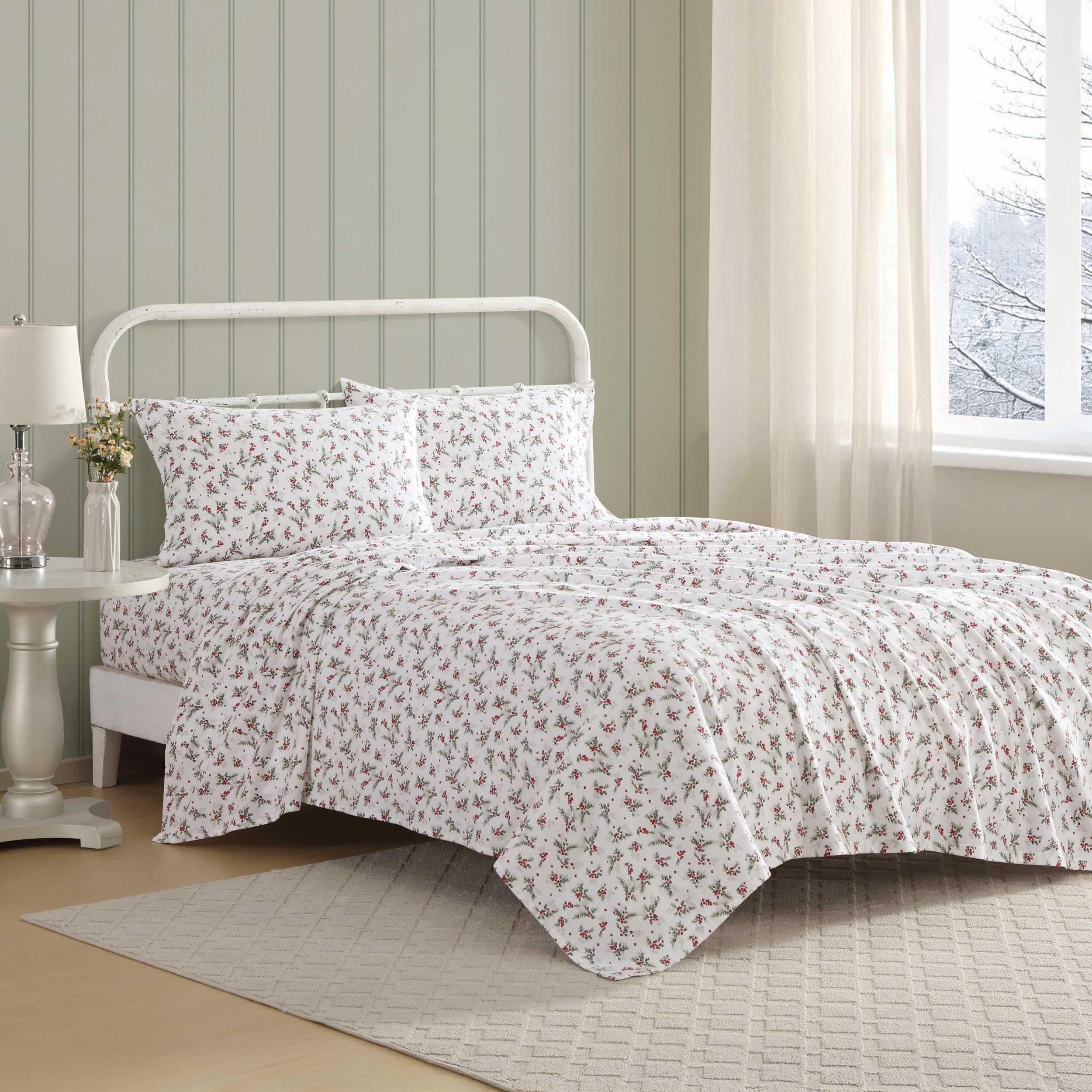 Laura Ashley - Queen Bed Sheets, Cotton Flannel Bedding Set with Matching Pillowcases, Brushed for Extra Softness, Deep Pocket, 