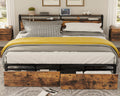 LIKIMIO King Bed Frame with Storage Headboard, Platform Bed with Drawers and Charging Station, No Box Spring Needed, Easy Assemb