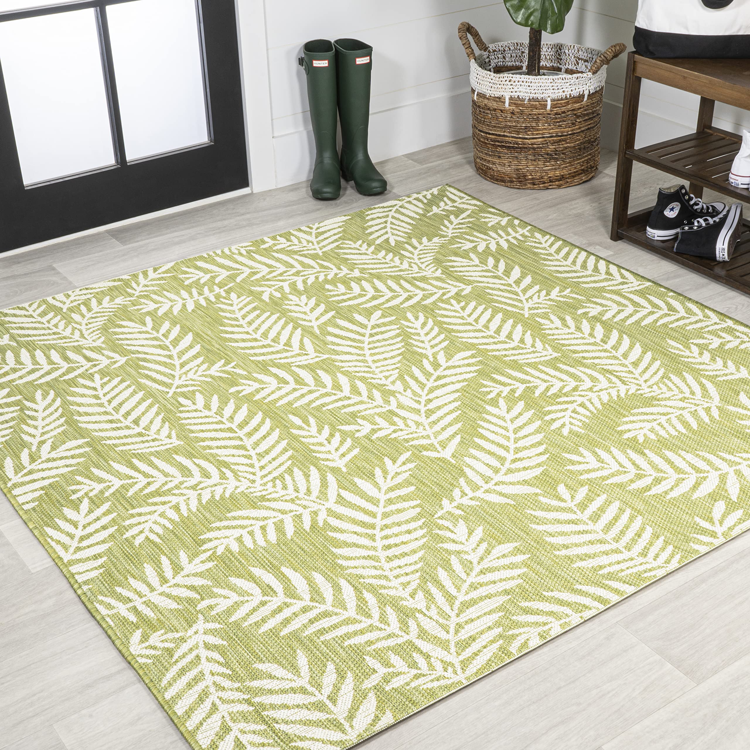 JONATHAN Y SMB119D-5SQ Nevis Palm Frond Indoor Outdoor Area-Rug, Coastal Casual Country Easy-Cleaning,Bedroom,Kitchen,Backyard,P