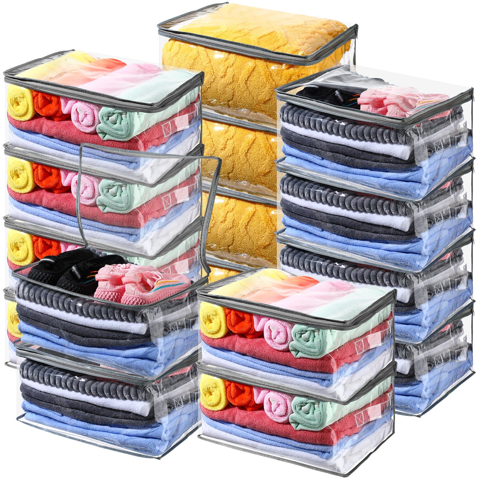 Windyun 16 Pack Clear Storage Bags with Zipper and Handle for Clothes Heavy Duty Plastic Blanket Clothes Moving Bags Cloth Bins 