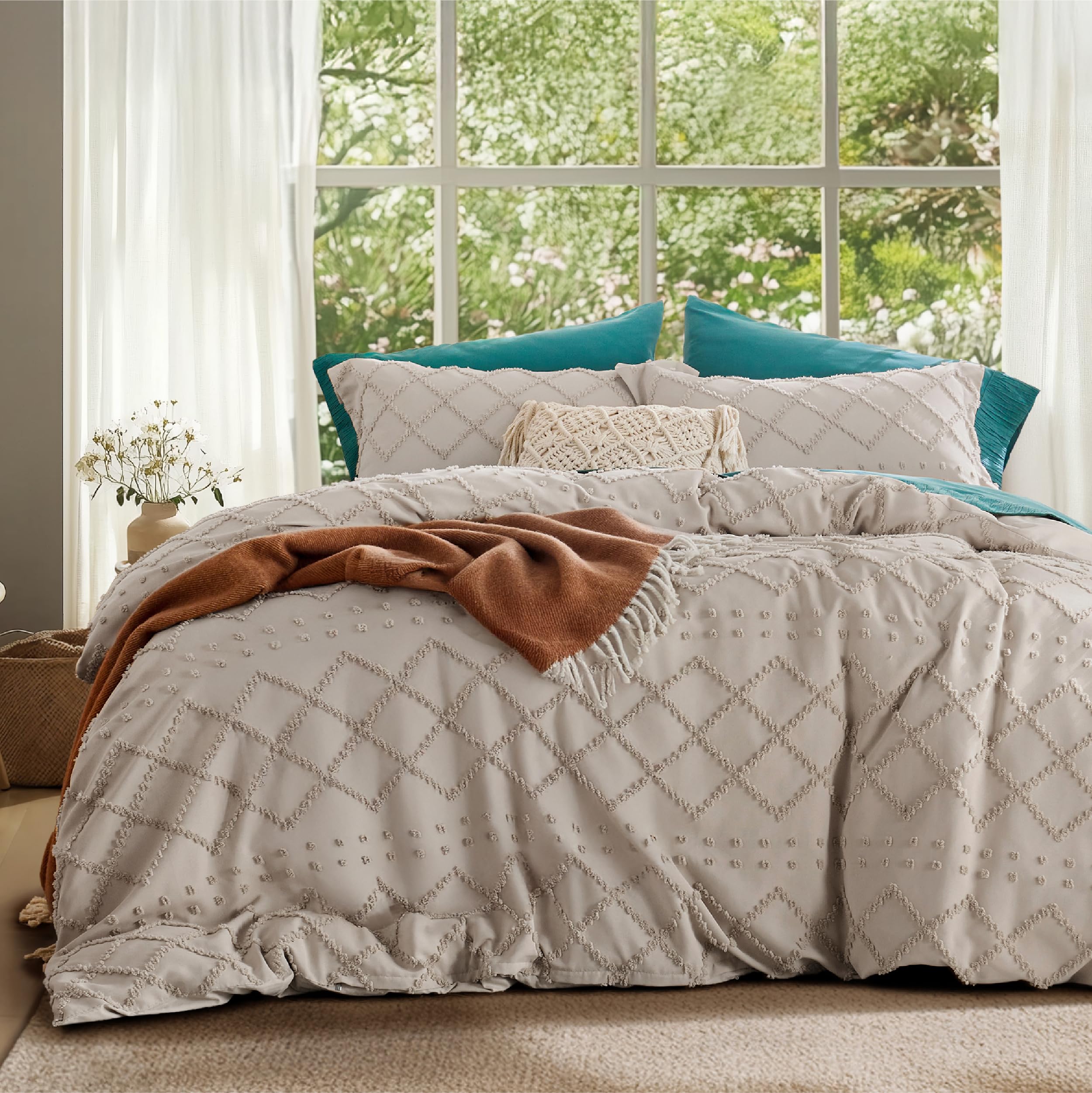 Bedsure Boho Oversized King Duvet Cover - Linen Breathable & Soft Boho Bedding, Machine Washable Comforter Cover for All Seasons