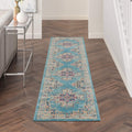 Nourison Passion Light Blue 22 x 10 Area Rug, Boho, Traditional, Easy Cleaning, Non Shedding, Bed Room, Living Room, Hallway, 