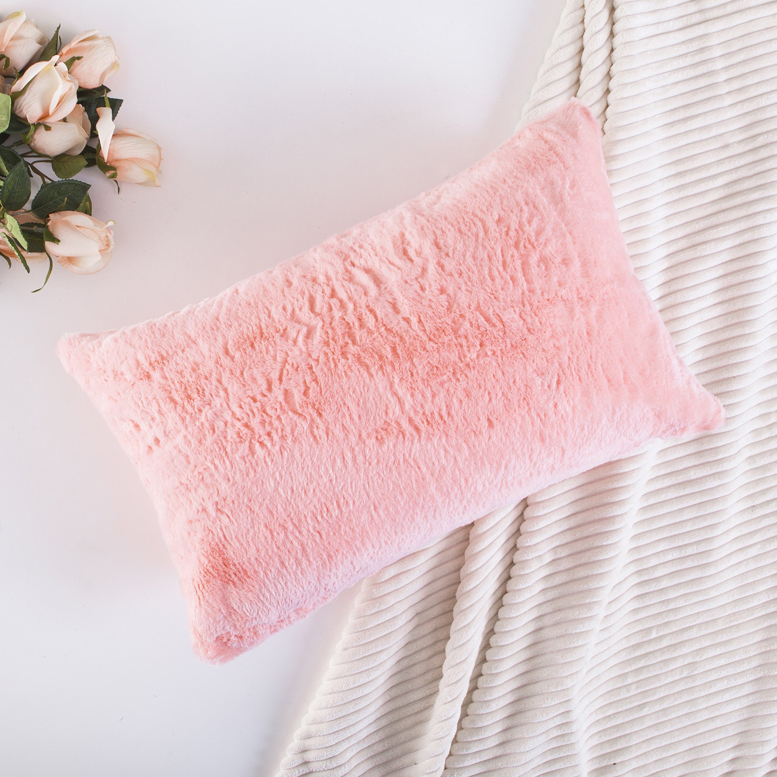 Home Brilliant Pink Pillow Covers 12x20 Decorations Plush Fluffy Faux Fur Throw Pillow Case Supersoft Oblong Cushion Cover for T