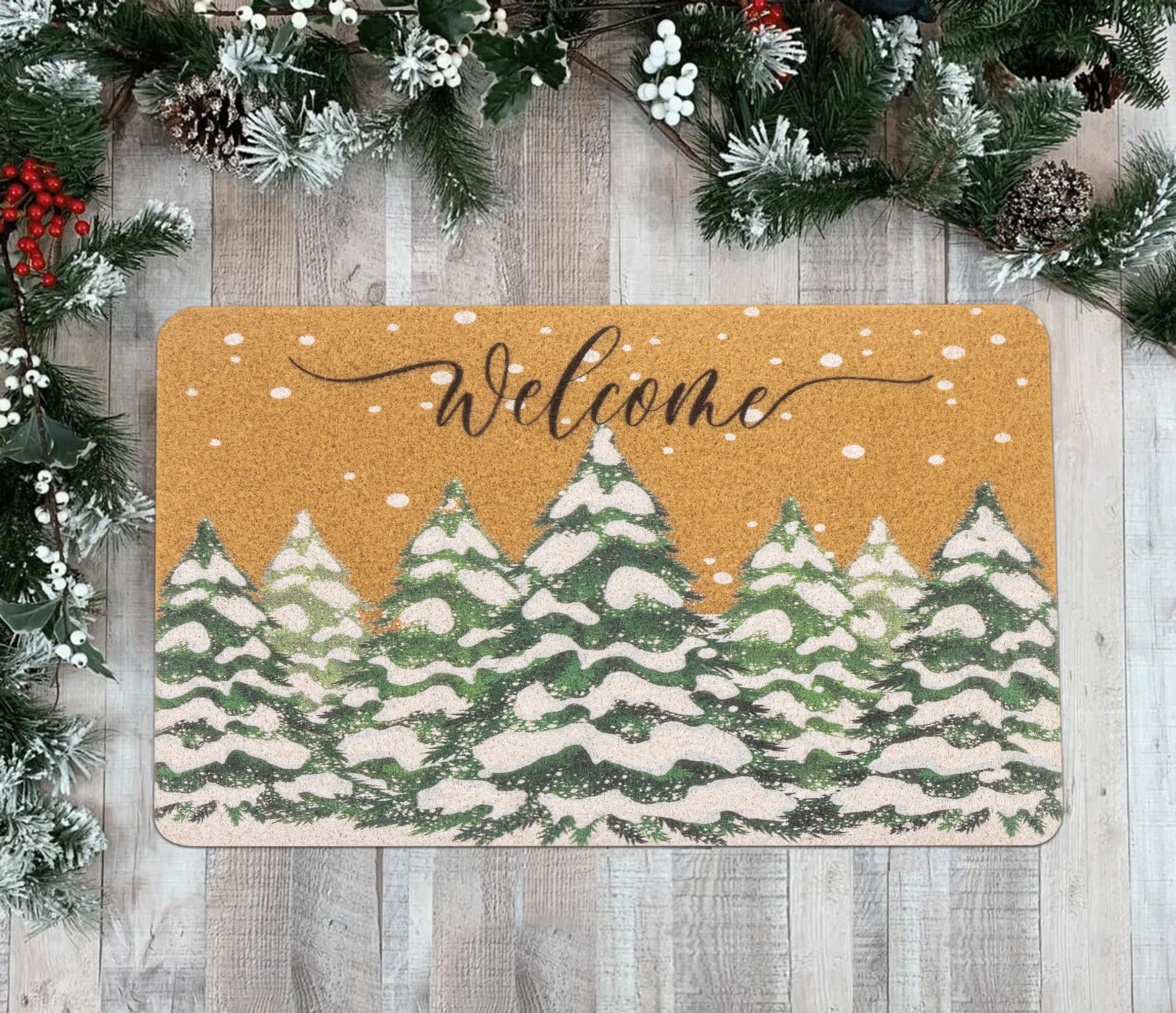 Mealah Winter Welcome-Doormat-Front Door - Snowflake Pine-Tree Outdoor- Entrance-Porch Home Christmas Decor Door-Mats 17x29 Inch