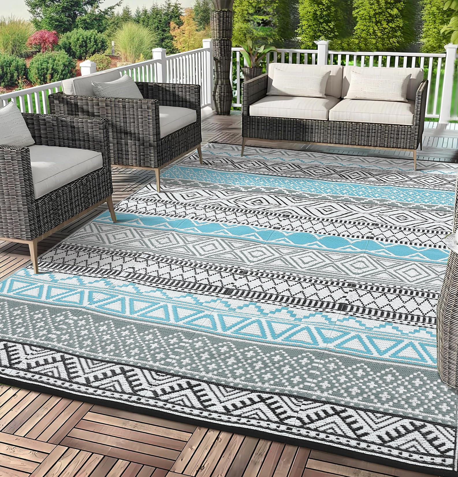 Garvee Waterproof Outdoor Rug 10x14, Reversible Plastic Straw Patio Camping Rug, Indoor Outdoor RV Mat Carpet for Deck, Camper, 