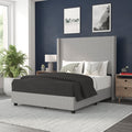 Flash Furniture Quinn Upholstered Platform Bed - Gray Channel Stitched Wingback Headboard - Full - Mattress Foundation with Slat