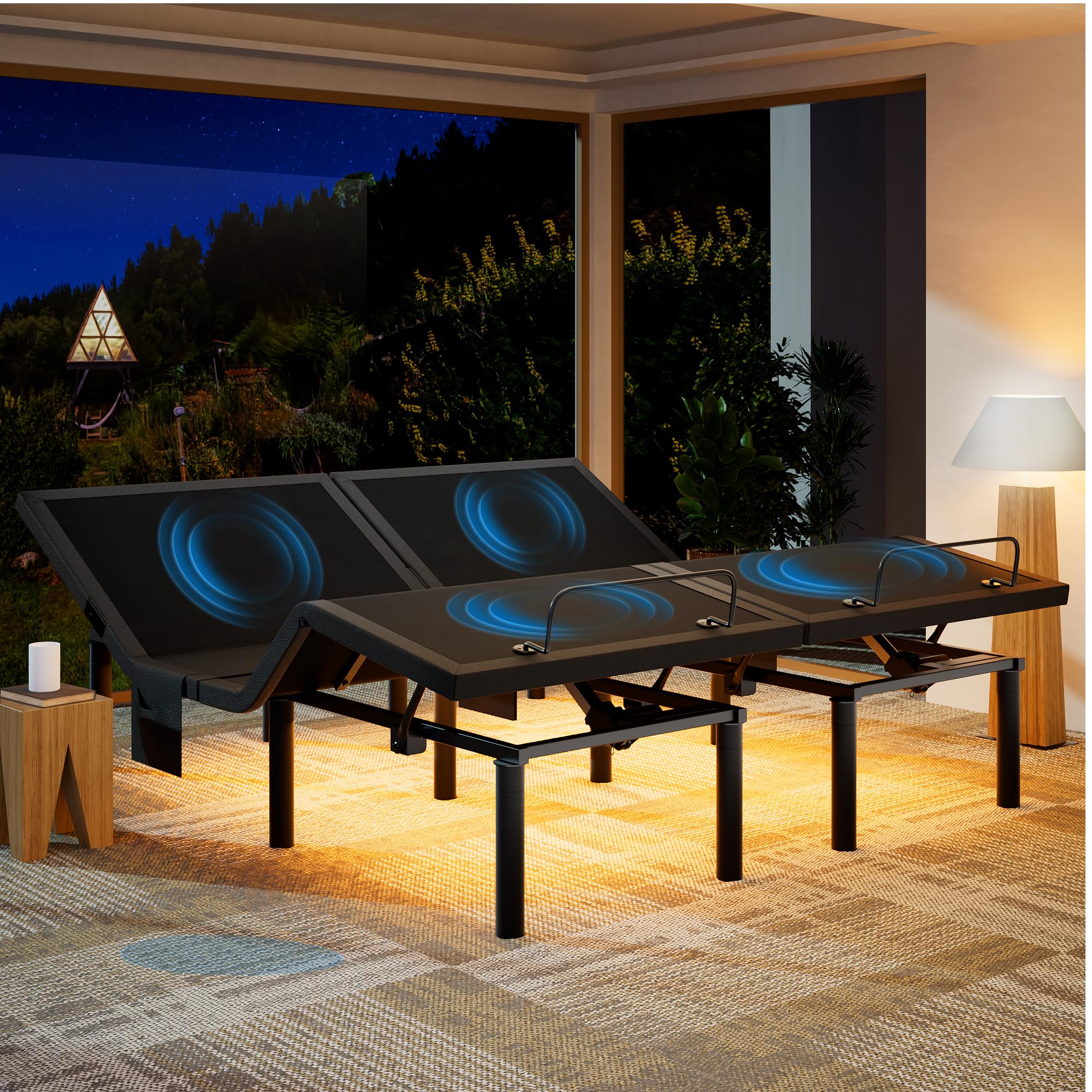Marsail NS2 Pro Split King Adjustable Bed Base with Massage - Smart Dual Motor Bed Frame with Wireless Remote or App Control, 3-